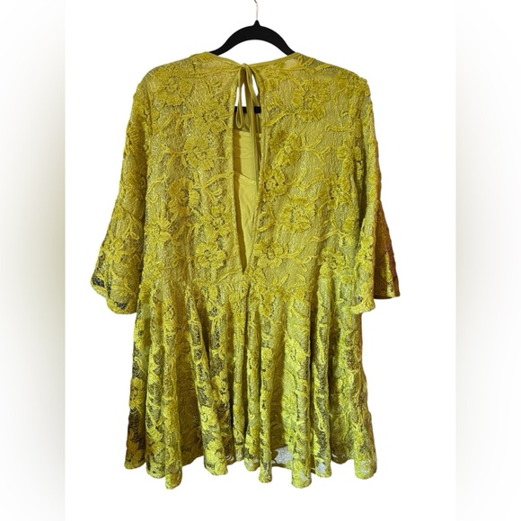 NWT Free People Le Fleur Mini Dress Lentil Sprout XS Lace Lined Bell-Sleeve Boho - Picture 6 of 14
